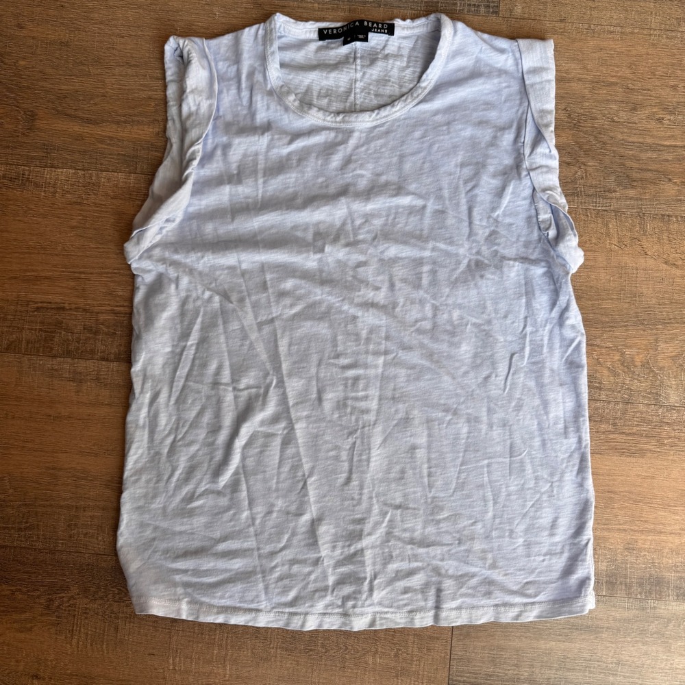Veronica Beard Jeans Blue Pima Cotton Ruffle Dree Muscle Tee Tank Top Medium